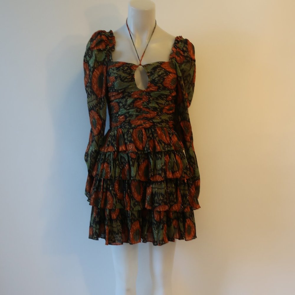 Womens Ulla Johnson Naiya Nocturne Black Green Gold Metallic Halter Dress 0 - Picture 10 of 16